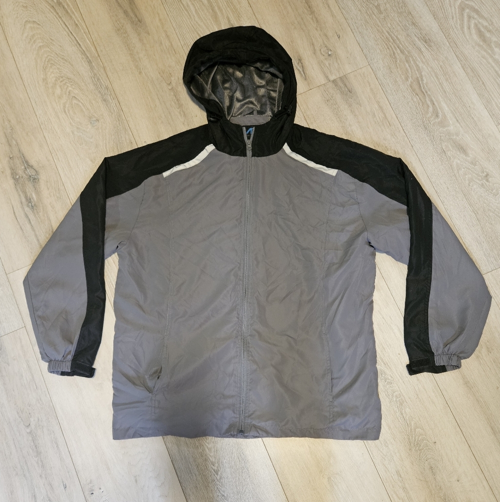 Mack Russo Full-Zip Hooded Windbreaker Jacket Gray/Black Colorblock Men's Large